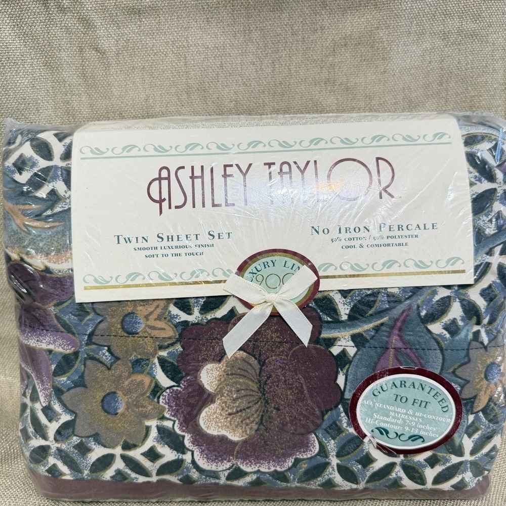 Vintage 90s Ashley Taylor Twin Sheet Set NOS Madera Floral Percale USA Westpoint